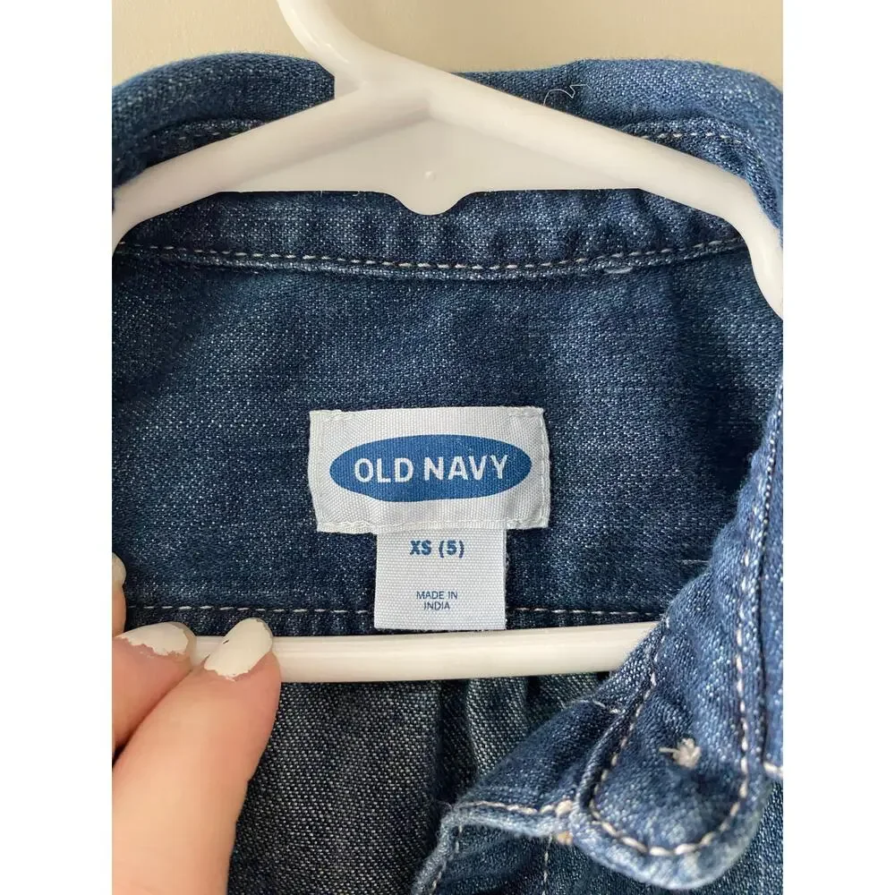 Girls XS (5) Denim Jean Button Down Dress
